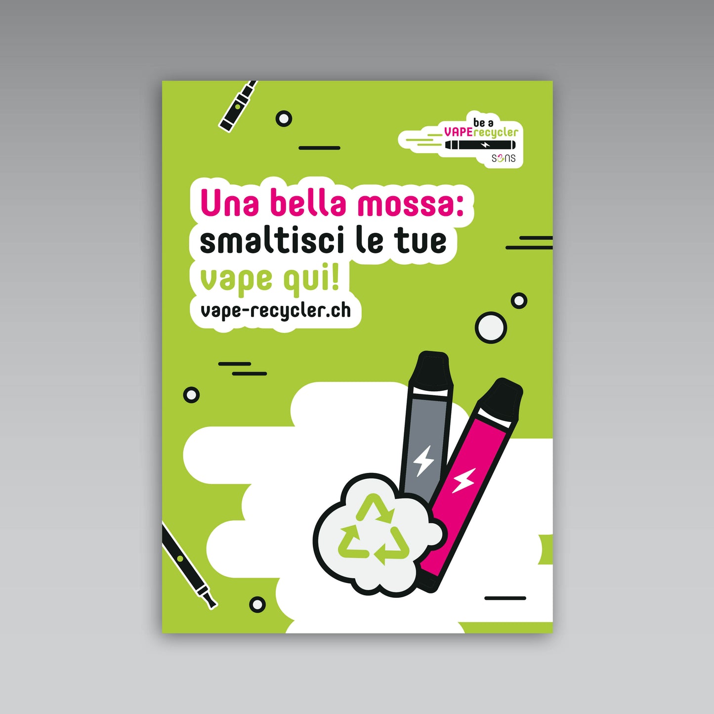 Plakat A3 «Ein feiner Zug: Entsorge deine Vapes hier», italienisch