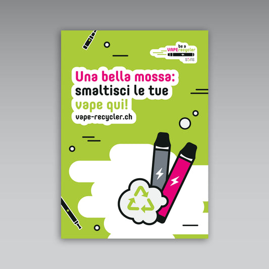 Plakat A3 «Ein feiner Zug: Entsorge deine Vapes hier», italienisch
